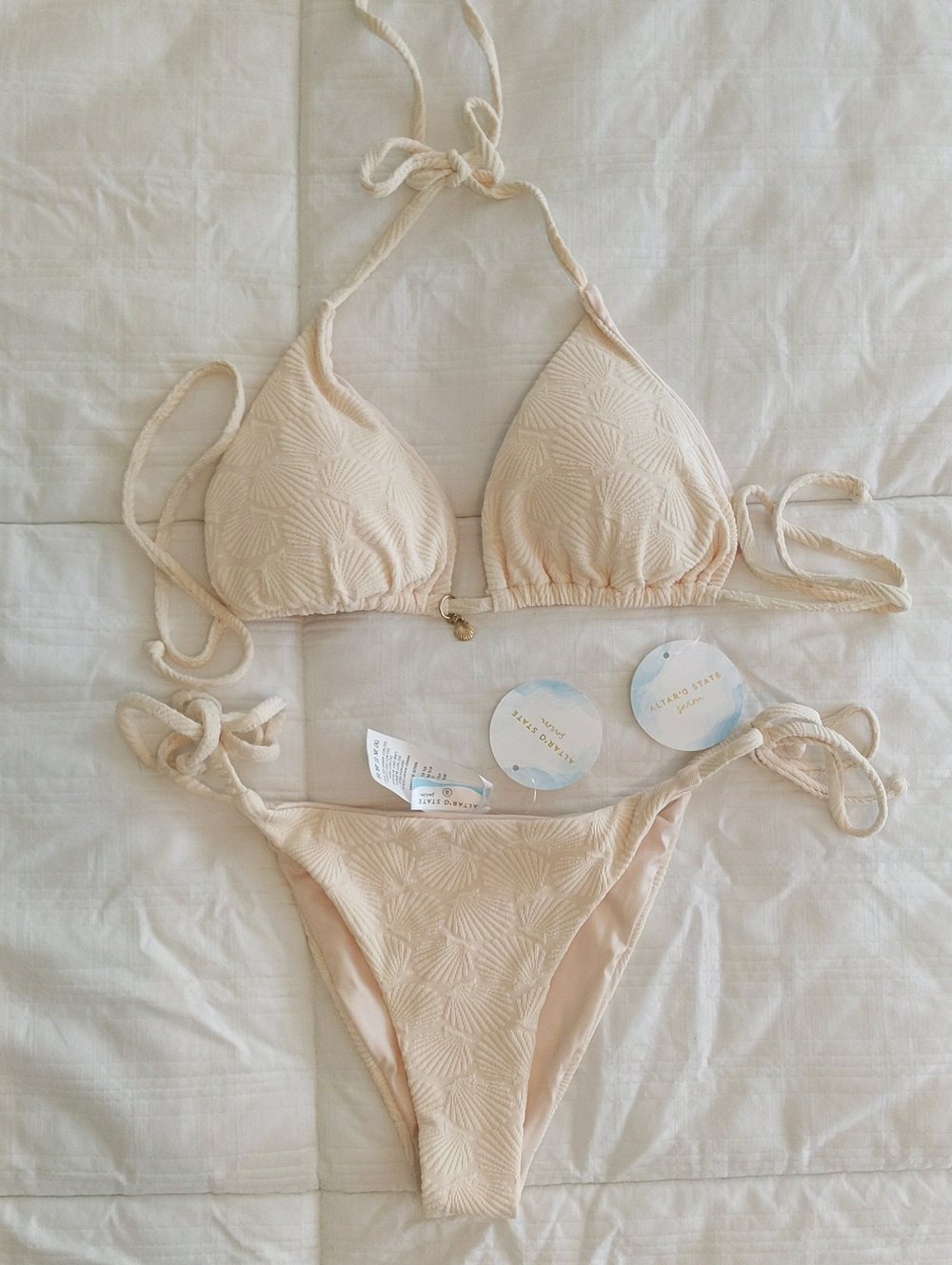 NWT Altar'd State Textured Tie Side Bikini Bottoms Cream | S